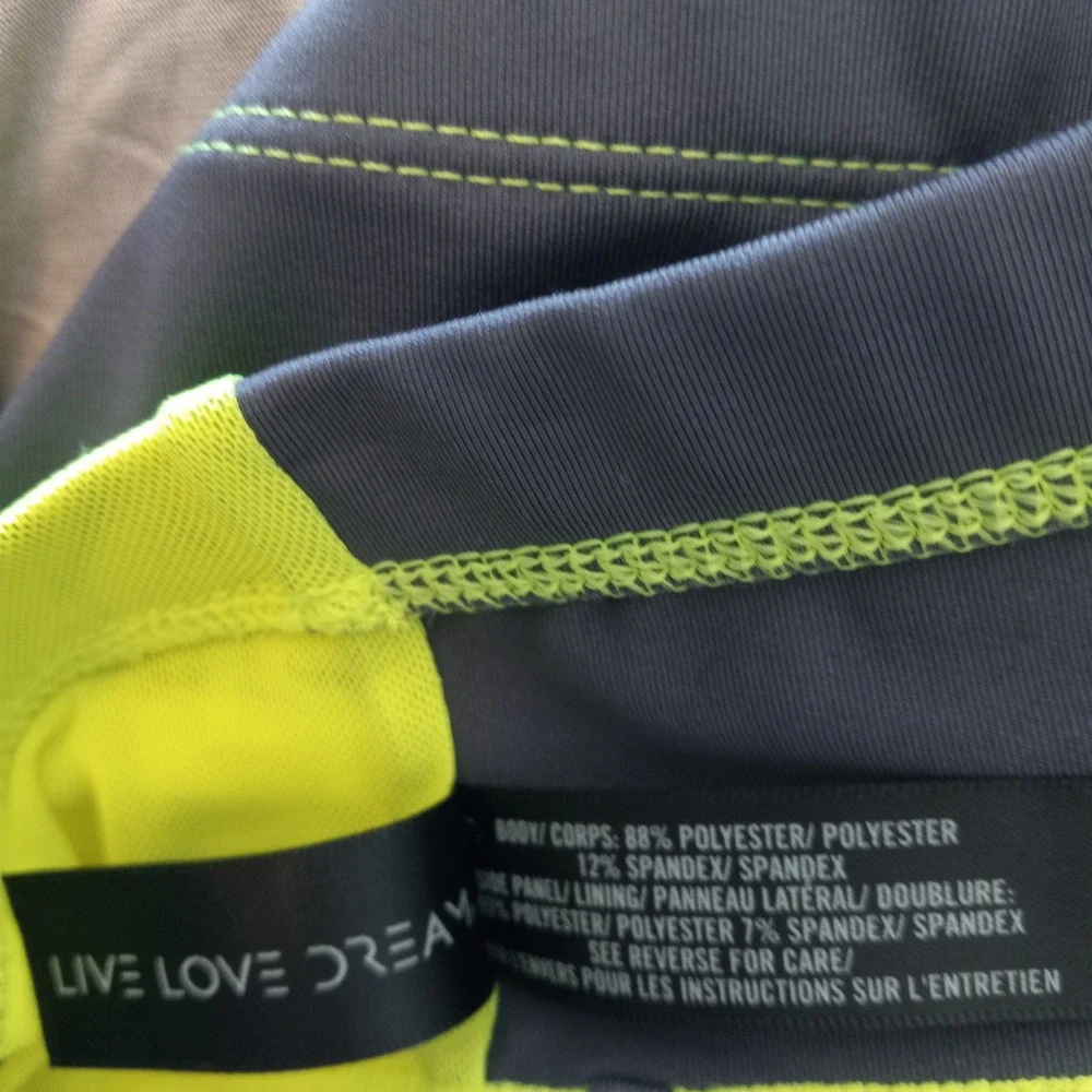 Live Love Dream Womens Sports‎ Bra Gray Neon Yellow Strappy Racerback Mesh Large